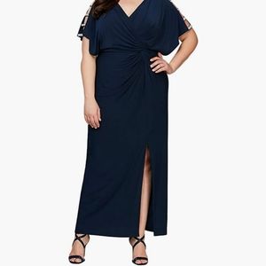 NEW Sz 14 Alex Evenings Women's Plus Size Long Knot Dress with Embellished